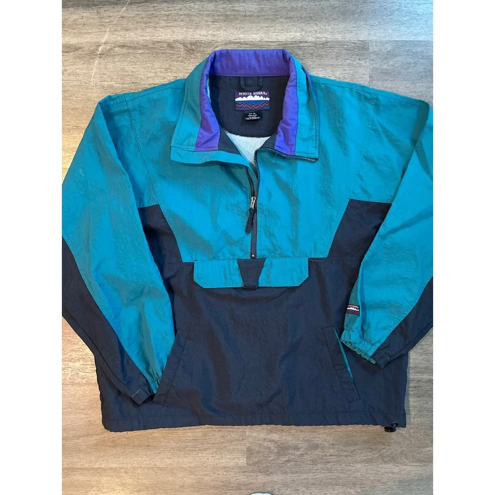 White Sierra Colorblock Anorak Jacket Teal Black Purple Nylon Pullover XL
